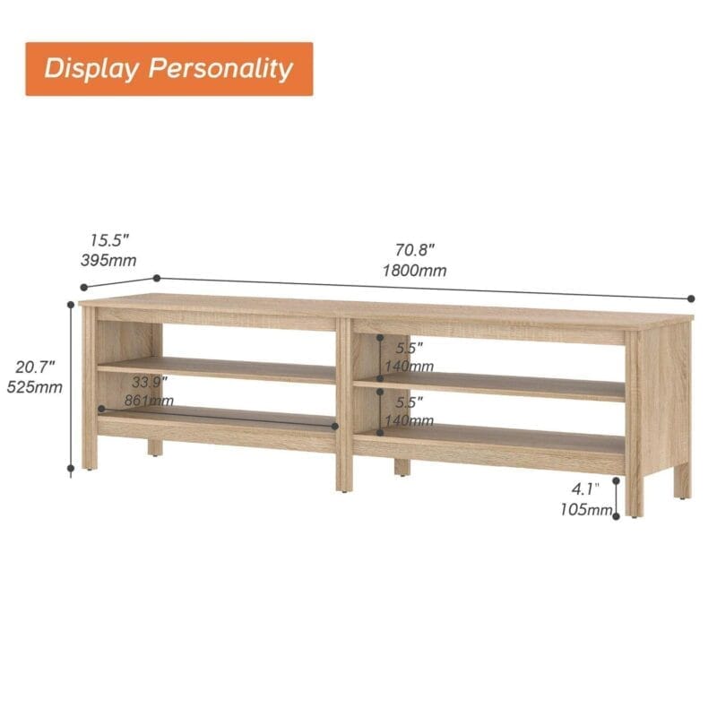 Oak TV Stand for 75 Inch TV, Farmhouse Wood TV Cabinet with 4 Cubby for Living Room Bedroom,70 inch - Image 4