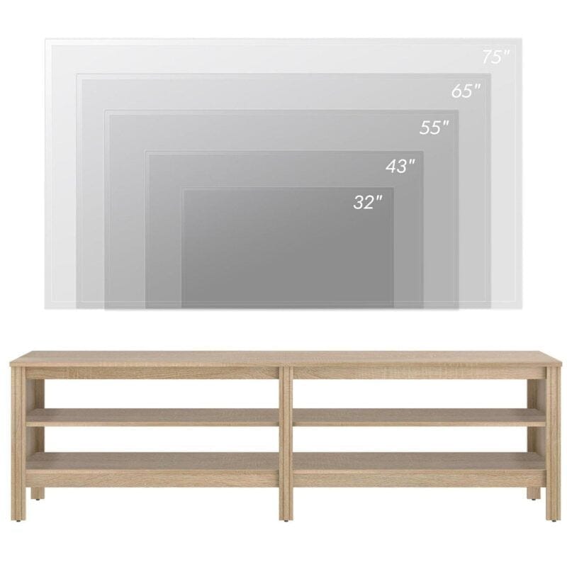 Oak TV Stand for 75 Inch TV, Farmhouse Wood TV Cabinet with 4 Cubby for Living Room Bedroom,70 inch - Image 5