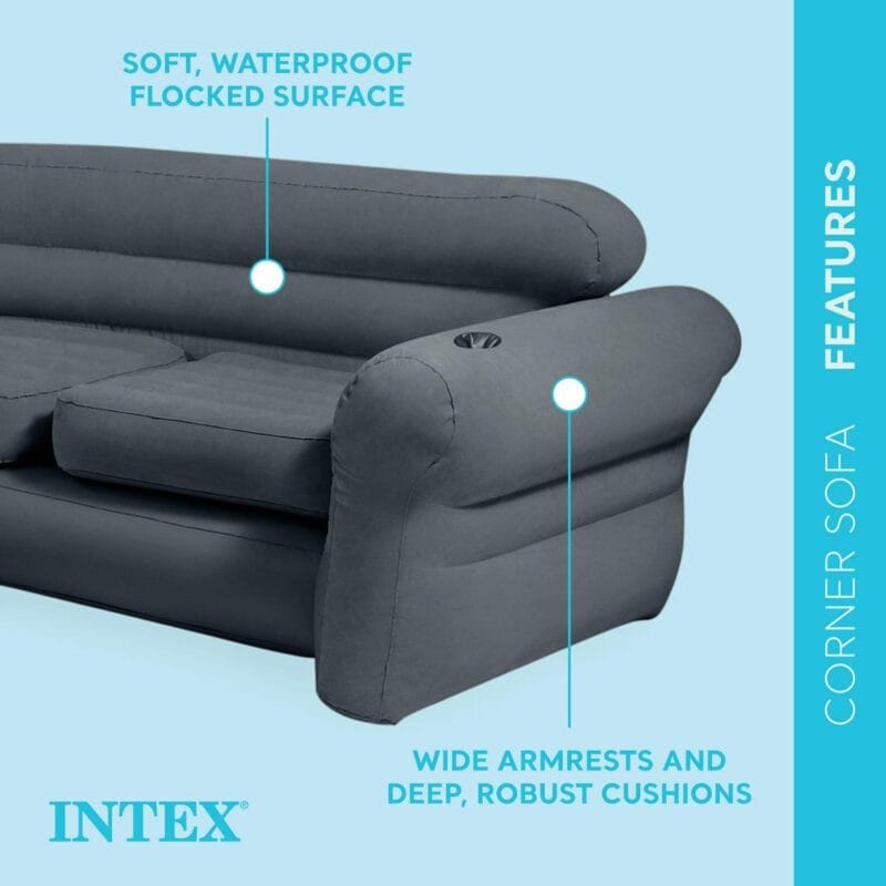 Open Box Intex Inflatable Indoor Corner Couch Sectional Sofa w/ Cupholders Gray - Image 3