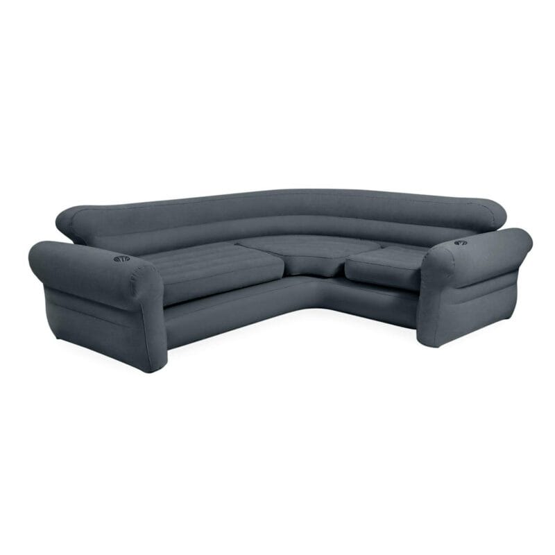 Open Box Intex Inflatable Indoor Corner Couch Sectional Sofa w/ Cupholders Gray
