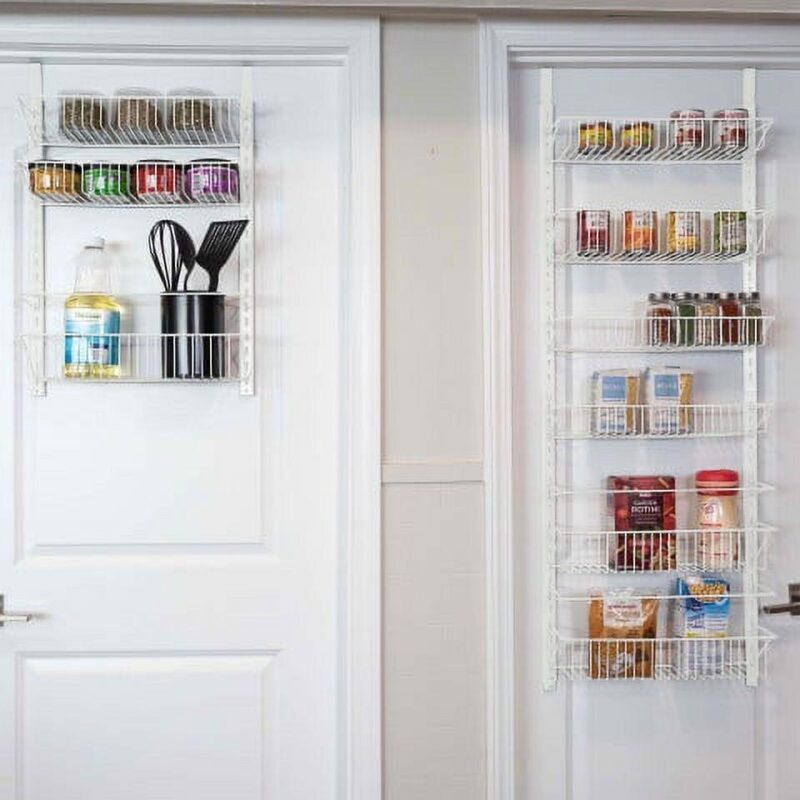 Over the Door Organizer - Hanging Wall Rack for Closet, Bathroom, or Kitchen Organization and Storage - Metal Pantry Shelves by Home-Complete (White) - Image 2