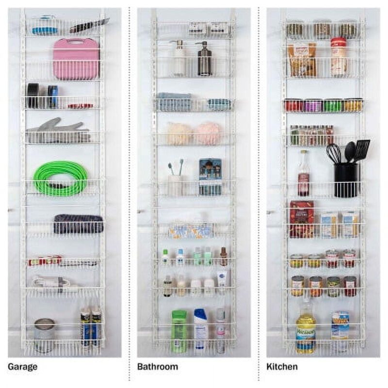 Over the Door Organizer - Hanging Wall Rack for Closet, Bathroom, or Kitchen Organization and Storage - Metal Pantry Shelves by Home-Complete (White) - Image 3