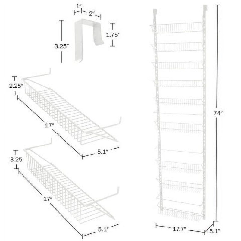 Over the Door Organizer - Hanging Wall Rack for Closet, Bathroom, or Kitchen Organization and Storage - Metal Pantry Shelves by Home-Complete (White) - Image 7