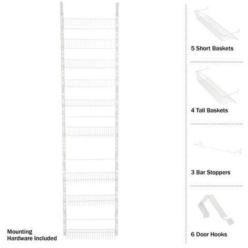 Over the Door Organizer - Hanging Wall Rack for Closet, Bathroom, or Kitchen Organization and Storage - Metal Pantry Shelves by Home-Complete (White) - Image 6