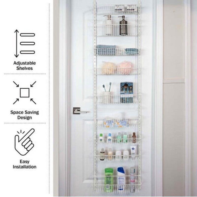 Over the Door Organizer - Hanging Wall Rack for Closet, Bathroom, or Kitchen Organization and Storage - Metal Pantry Shelves by Home-Complete (White) - Image 4