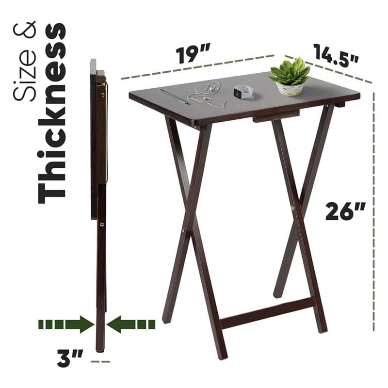 PJ Wood Folding TV Tray Tables with Storage Rack, Espresso, 5 Piece Set - Image 4