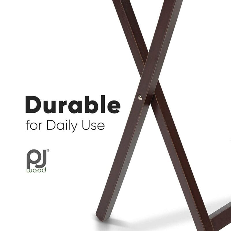 PJ Wood Folding TV Tray Tables with Storage Rack, Espresso, 5 Piece Set - Image 6