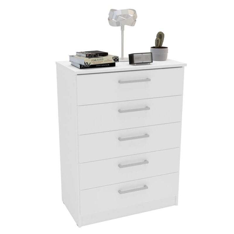 Polifurniture Juliette Modern 5 Drawer Wood Dresser, White Finish - Image 8