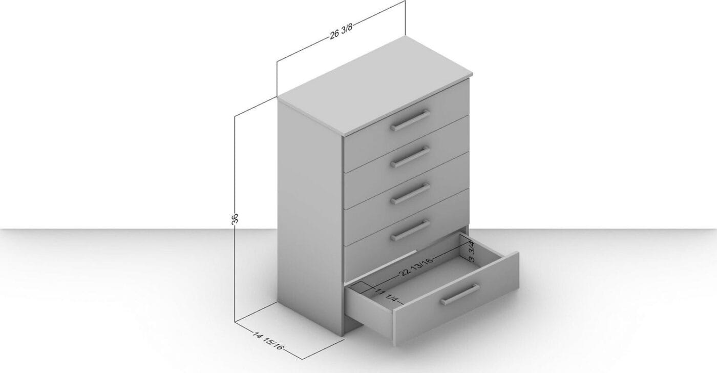 Polifurniture Juliette Modern 5 Drawer Wood Dresser, White Finish - Image 3