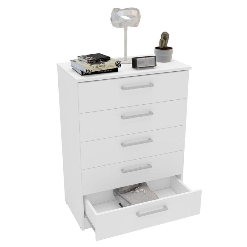 Polifurniture Juliette Modern 5 Drawer Wood Dresser, White Finish - Image 7