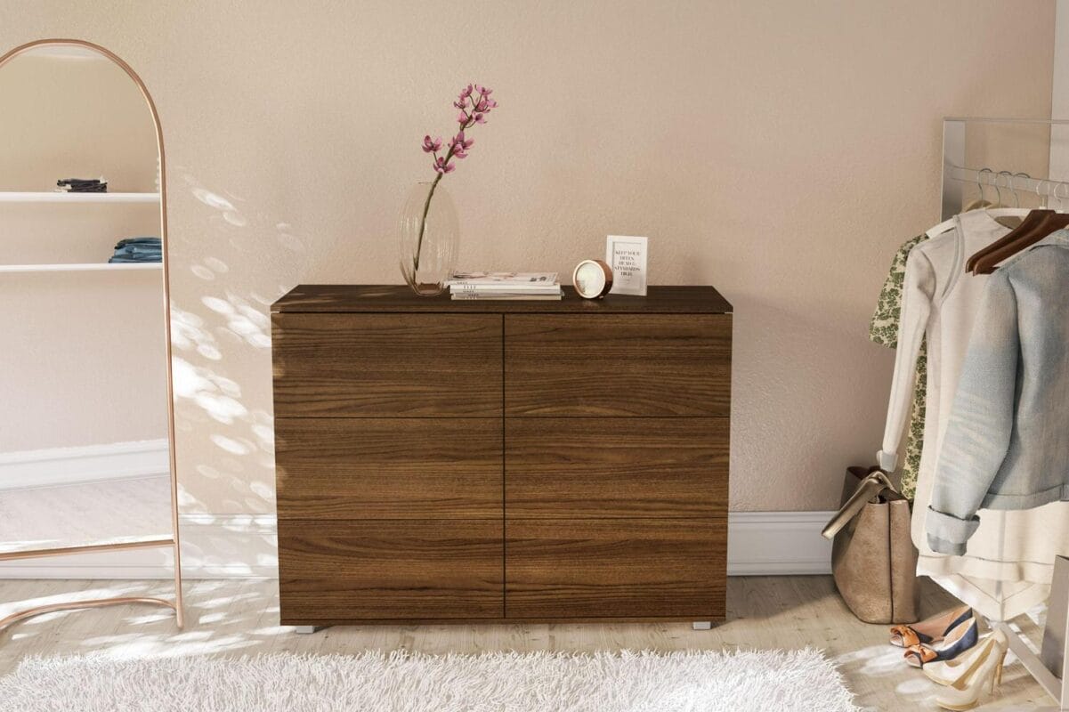 Polifurniture Madison Modern 6 Drawer Wood Double Dresser, Walnut