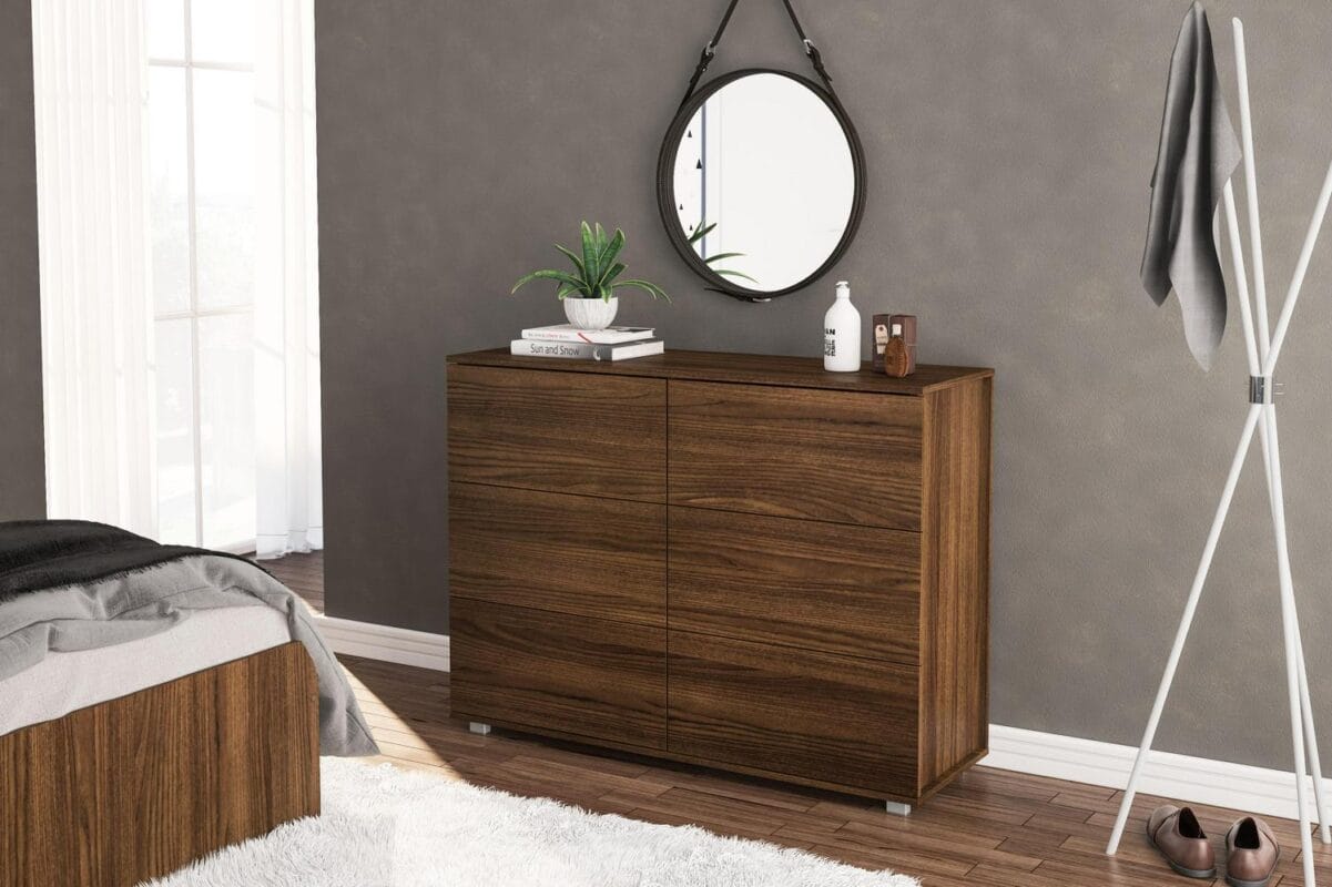 Polifurniture Madison Modern 6 Drawer Wood Double Dresser, Walnut - Image 8