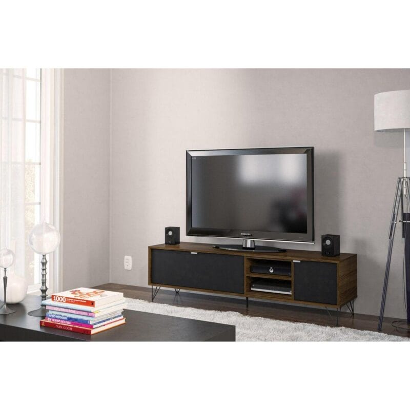 Polifurniture Montreal 2 Door TV Stand for TVs up to 65 , Walnut and Black - Image 7