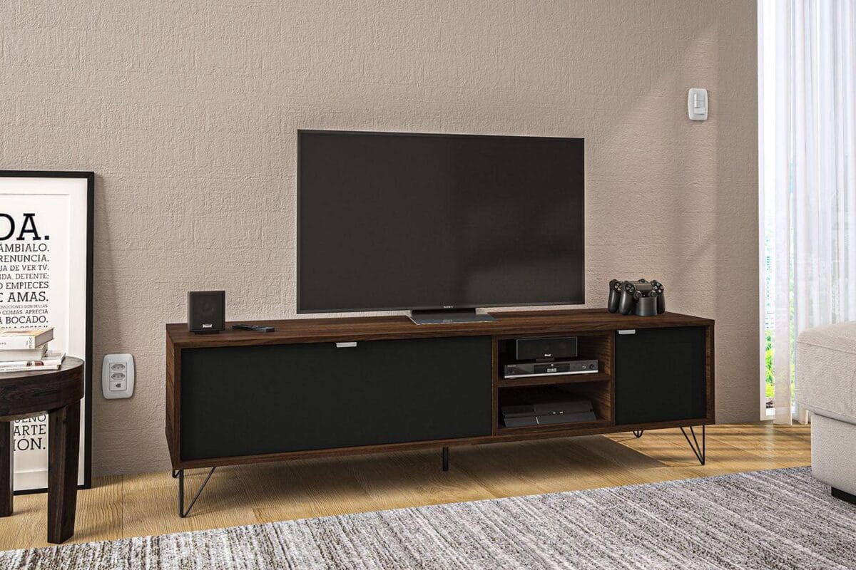 Polifurniture Montreal 2 Door TV Stand for TVs up to 65 , Walnut and Black