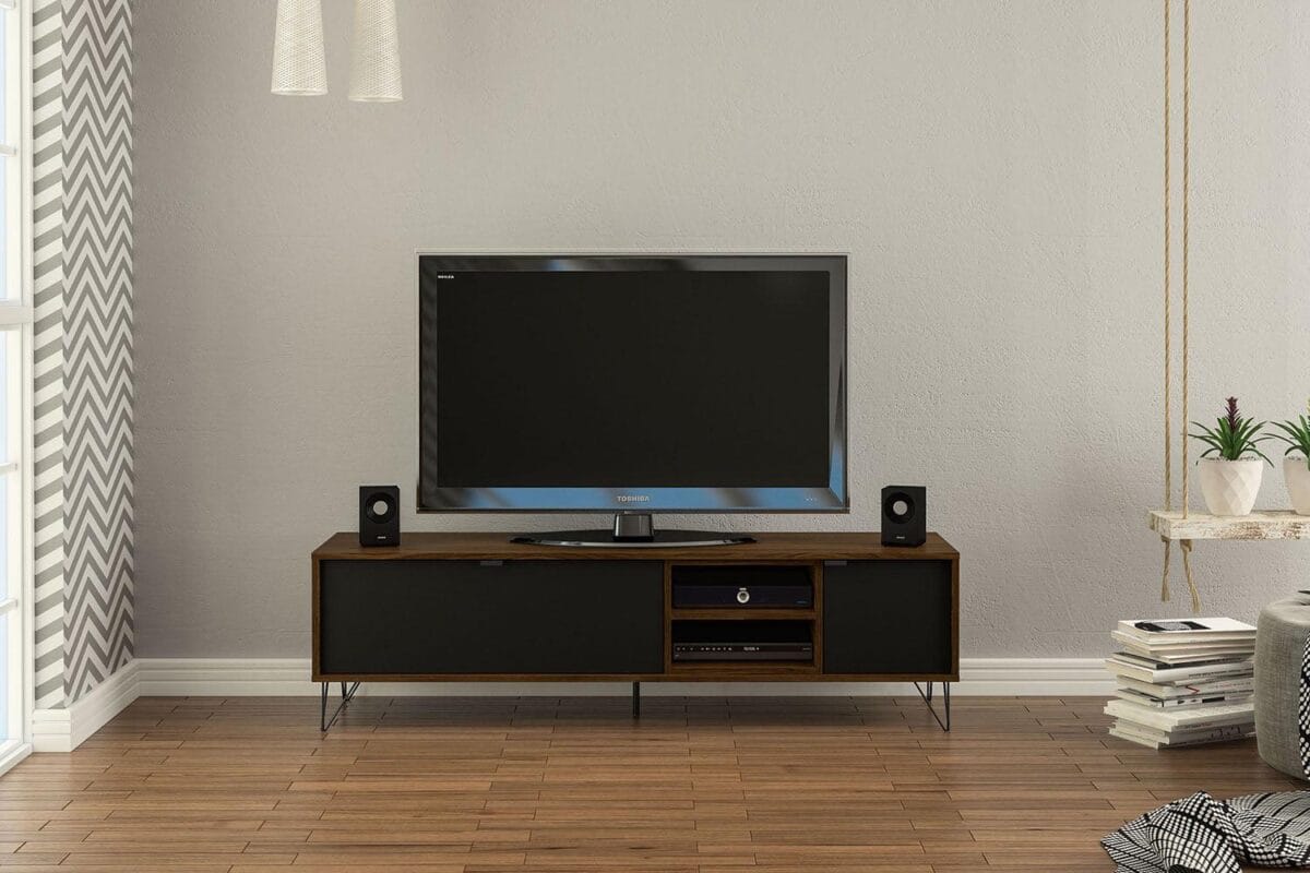 Polifurniture Montreal 2 Door TV Stand for TVs up to 65 , Walnut and Black - Image 8