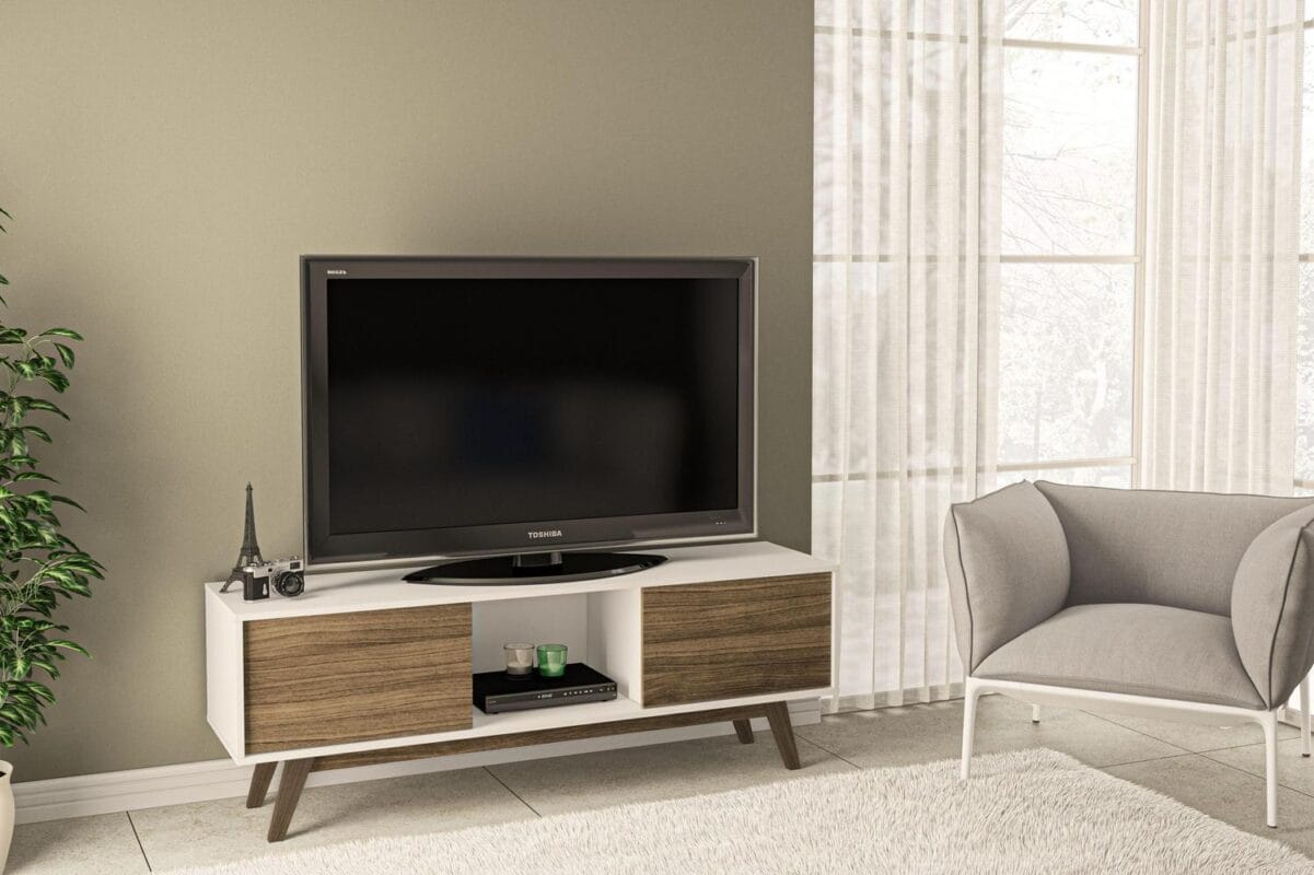 Polifurniture Porto Rico 2 Door TV Stand for TVs up to 65 , White and Walnut - Image 11