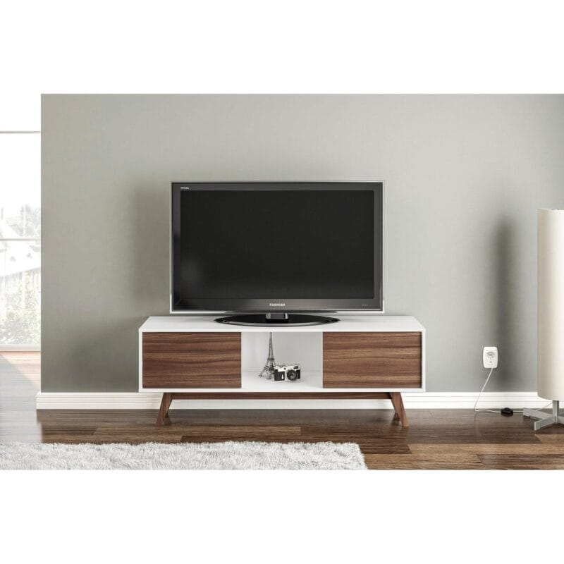 Polifurniture Porto Rico 2 Door TV Stand for TVs up to 65 , White and Walnut - Image 3