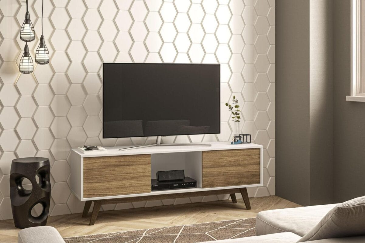 Polifurniture Porto Rico 2 Door TV Stand for TVs up to 65 , White and Walnut - Image 12