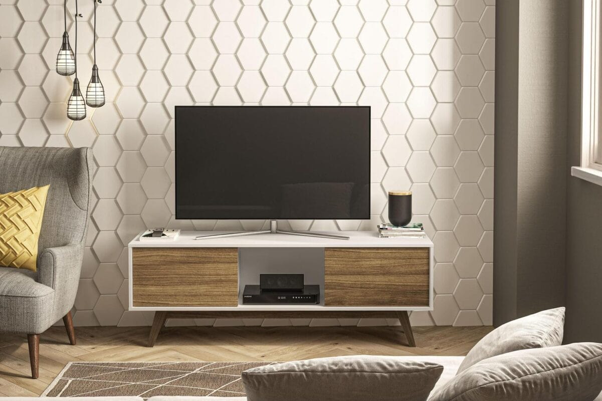 Polifurniture Porto Rico 2 Door TV Stand for TVs up to 65 , White and Walnut - Image 13