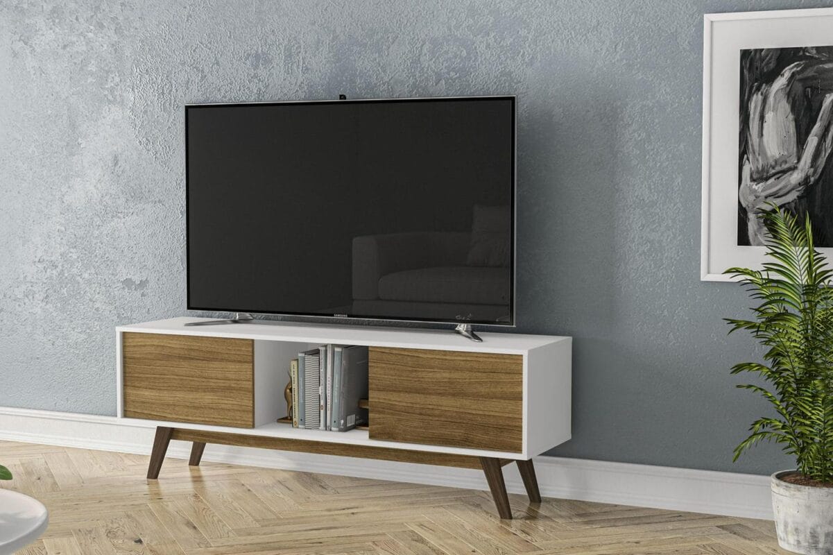 Polifurniture Porto Rico 2 Door TV Stand for TVs up to 65 , White and Walnut - Image 4
