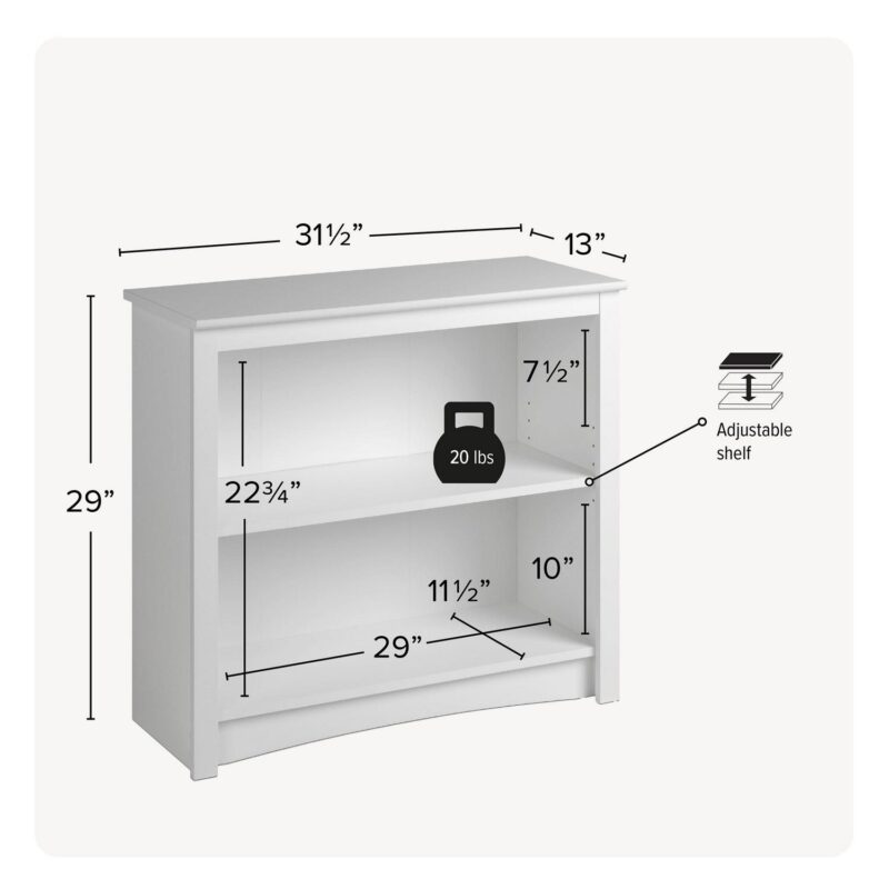 Prepac Home Office 2-Shelf Standard Bookcase with Durable Laminate Finish, White - Image 7