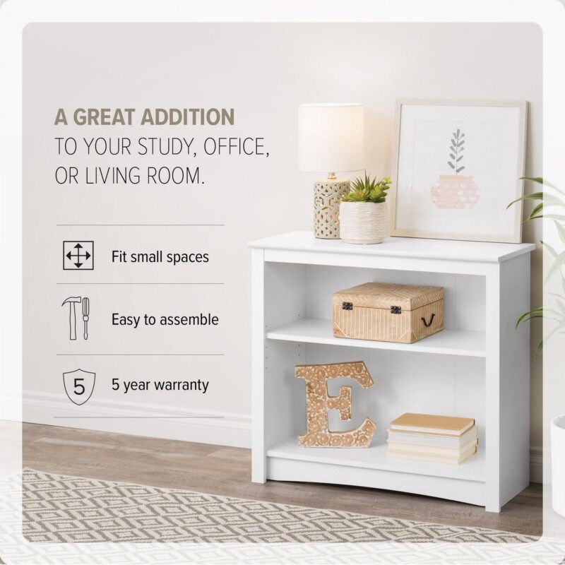 Prepac Home Office 2-Shelf Standard Bookcase with Durable Laminate Finish, White - Image 5