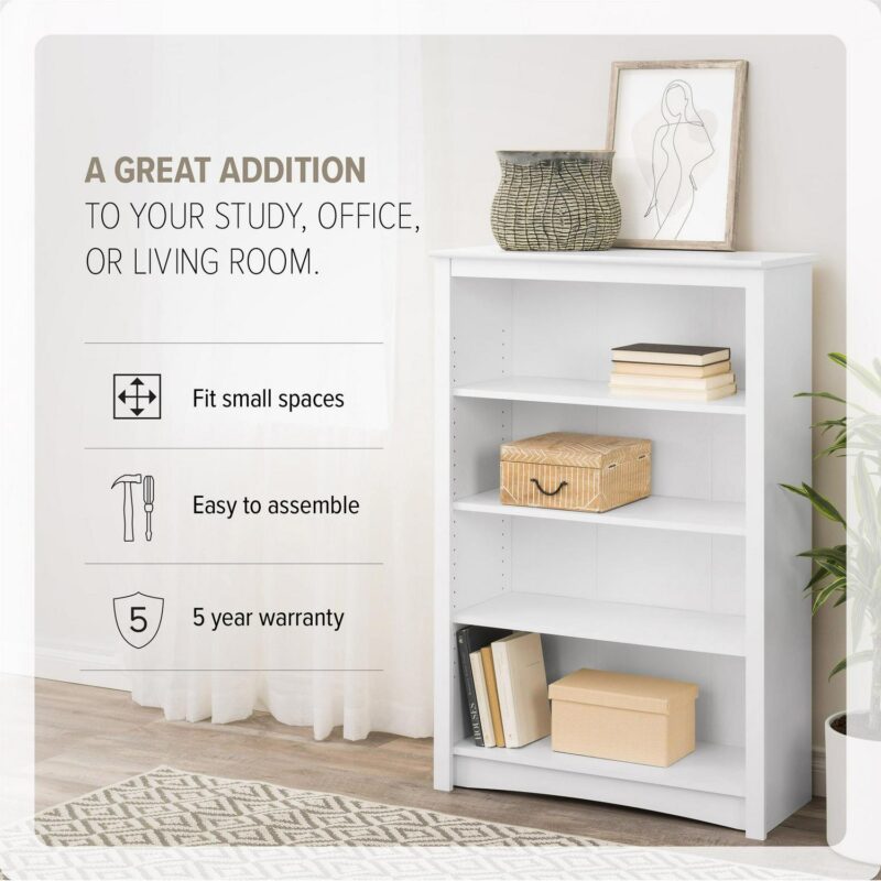 Prepac Home Office 4-Shelf Standard Bookcase with Laminate Finish, White - Image 9