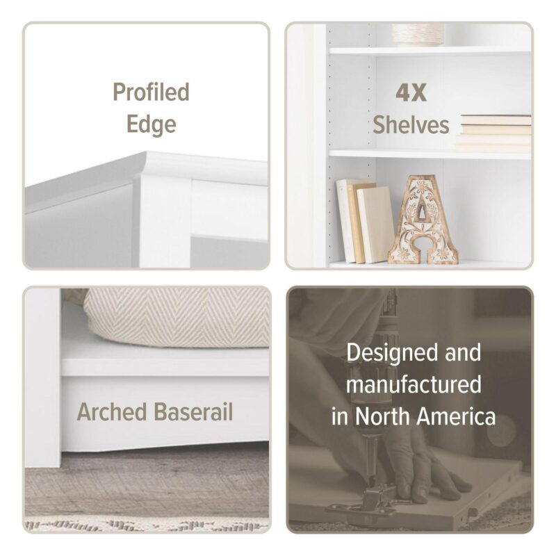 Prepac Home Office 4-Shelf Standard Bookcase with Laminate Finish, White - Image 10