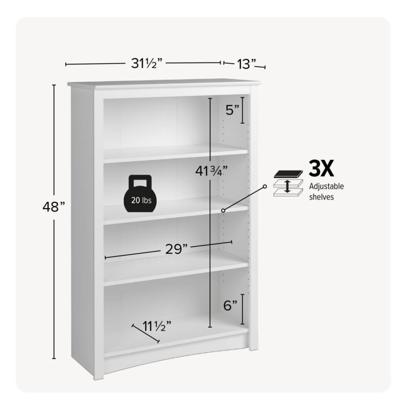 Prepac Home Office 4-Shelf Standard Bookcase with Laminate Finish, White - Image 11
