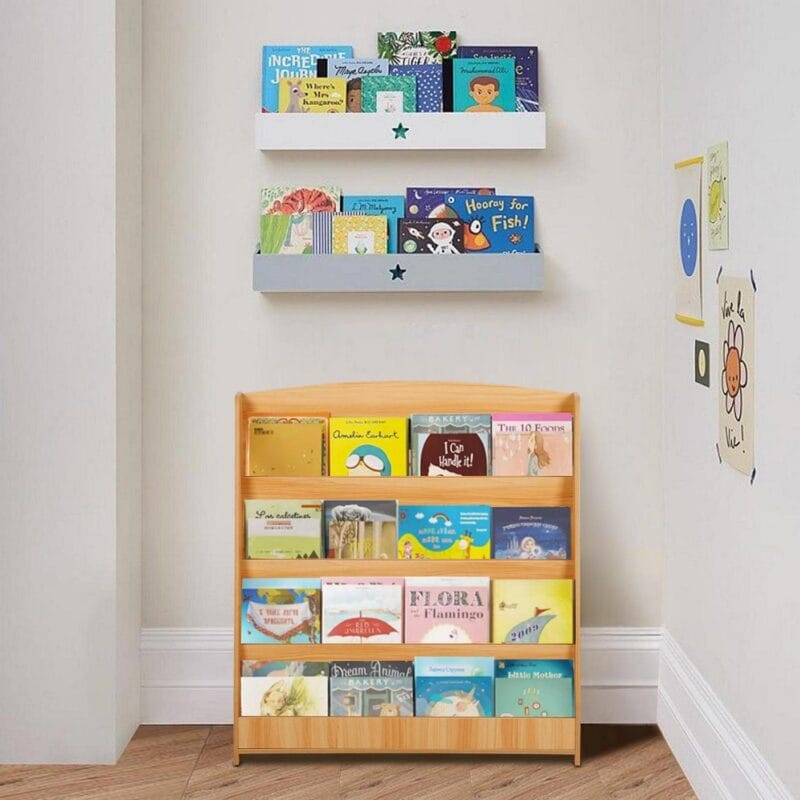 Qunbio 4 Tier Kids Bookshelf, Wooden Book Display Rack for Playroom, Classroom - Image 7