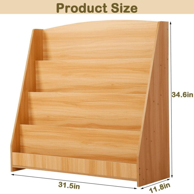 Qunbio 4 Tier Kids Bookshelf, Wooden Book Display Rack for Playroom, Classroom - Image 2
