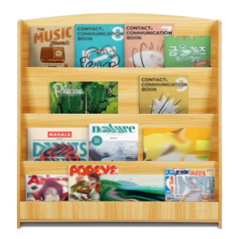 Qunbio 4 Tier Kids Bookshelf, Wooden Book Display Rack for Playroom, Classroom