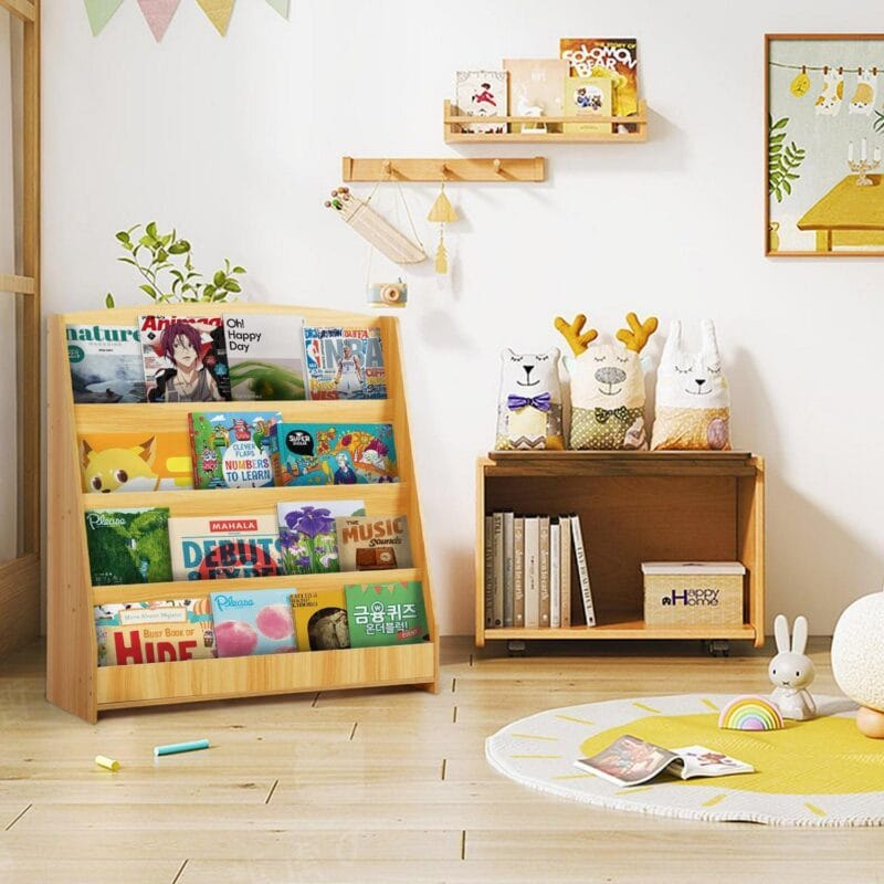 Qunbio 4 Tier Kids Bookshelf, Wooden Book Display Rack for Playroom, Classroom - Image 6