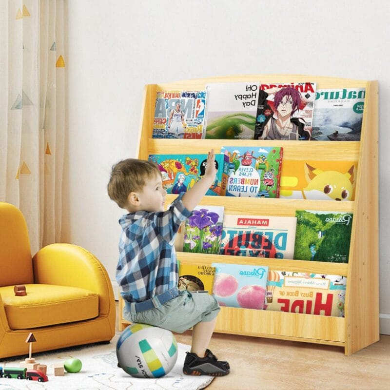 Qunbio 4 Tier Kids Bookshelf, Wooden Book Display Rack for Playroom, Classroom - Image 5