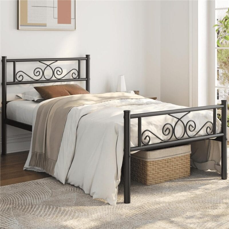 Renwick Jocelyn Modern Scroll Metal Platform Twin Bed, Black