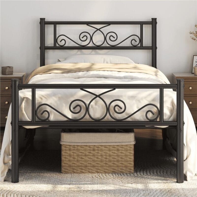 Renwick Jocelyn Modern Scroll Metal Platform Twin Bed, Black - Image 10