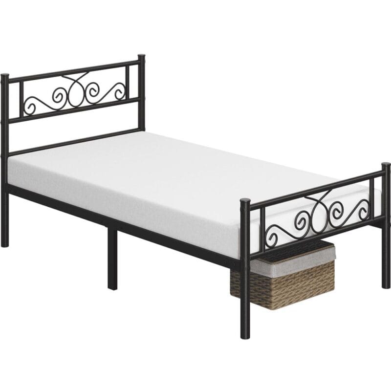 Renwick Jocelyn Modern Scroll Metal Platform Twin Bed, Black - Image 2