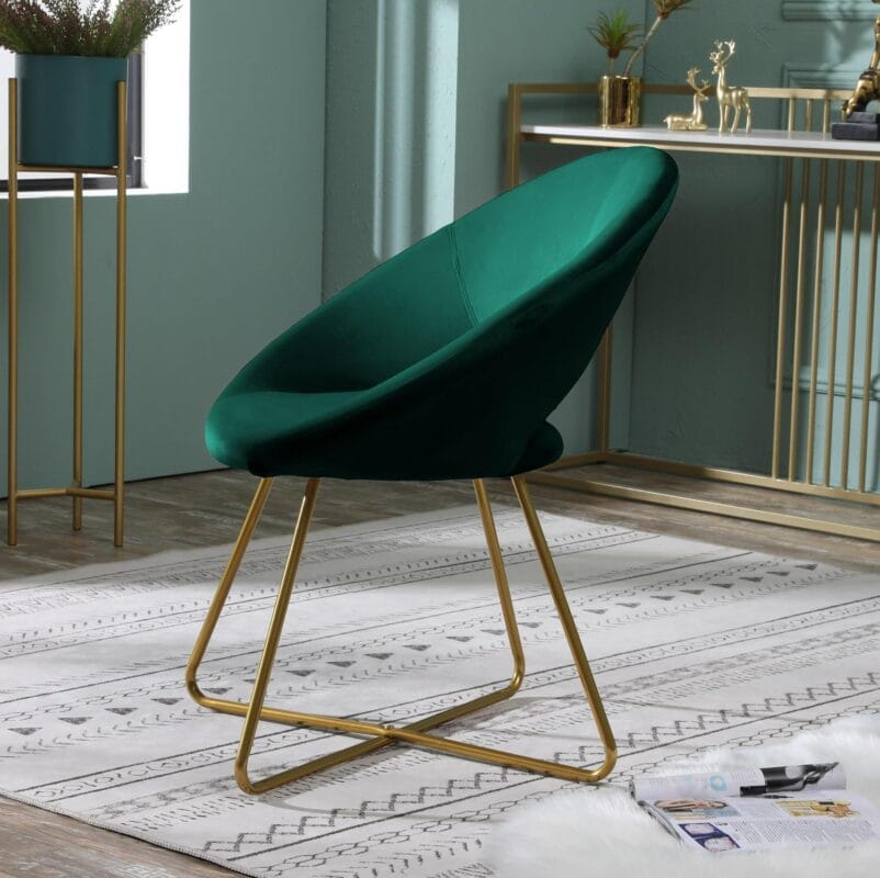 Roundhill Furniture Slatina Silky Velvet Upholstered Accent Chair with Gold Tone Finished Base, Green - Image 8