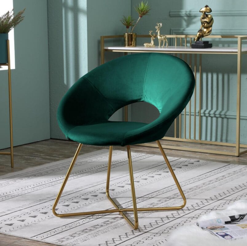 Roundhill Furniture Slatina Silky Velvet Upholstered Accent Chair with Gold Tone Finished Base, Green