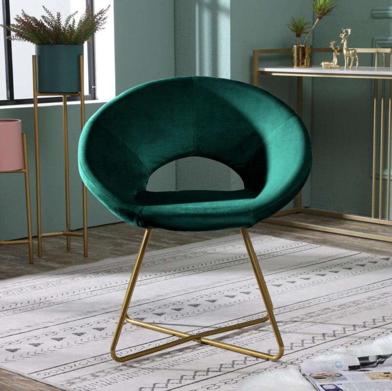 Roundhill Furniture Slatina Silky Velvet Upholstered Accent Chair with Gold Tone Finished Base, Green - Image 5