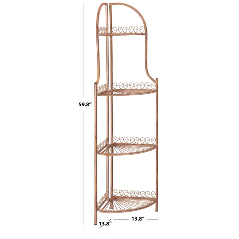 SAFAVIEH Abarrane Outdoor Wrought Iron 4 Tier Corner Shelf, Rust - Image 4