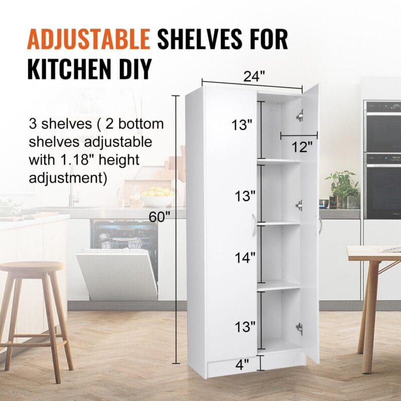 SKYSHALO Kitchen Pantry Cabinet with Doors and Adjustable Shelves i 1/4 24  x 12  x 60  Tall Food Pantry Storage Cabinet for Kitchen, Living Room and Dinning Room 110LB Loading - Image 3