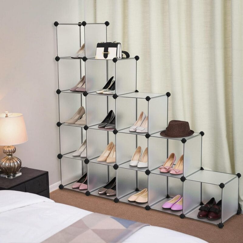 SONGMICS 16 Cube Storage Organizer Modular Storage Cube Bookshelf DIY Plastic Closet Storage Shelves for Home Office Bedroom White - Image 6