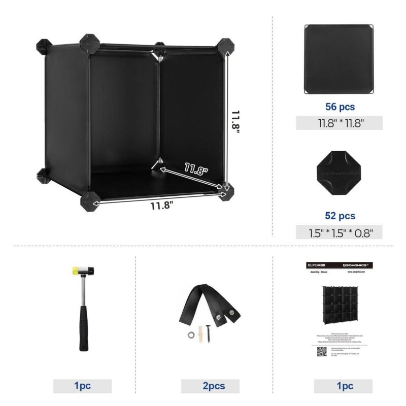 SONGMICS 16 Cube Storage Organizer Modular Storage Cube Bookshelf DIY Plastic Storage Shelves for Home Office Bedroom Black - Image 6