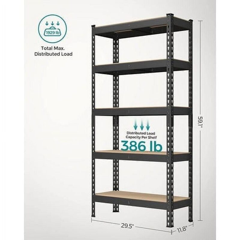 SONGMICS 5-Tier Storage Shelves Garage Storage Boltless Assembly Adjustable Shelving Units 11.8 x 29.5 x 59.1 Inches Load 1929 lb Each Shed Warehouse Basement, Black - Image 6