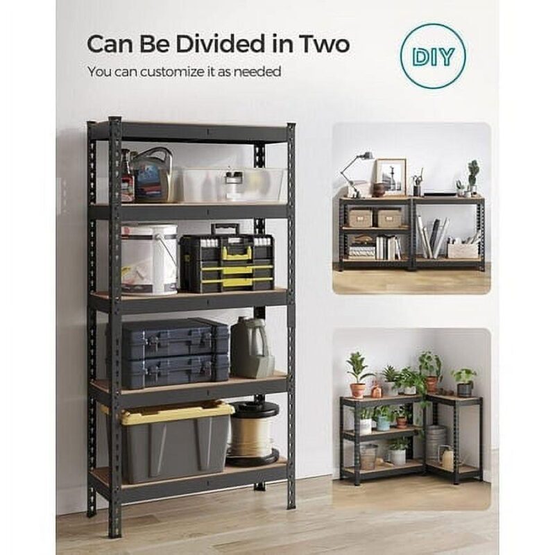 SONGMICS 5-Tier Storage Shelves Garage Storage Boltless Assembly Adjustable Shelving Units 11.8 x 29.5 x 59.1 Inches Load 1929 lb Each Shed Warehouse Basement, Black - Image 3