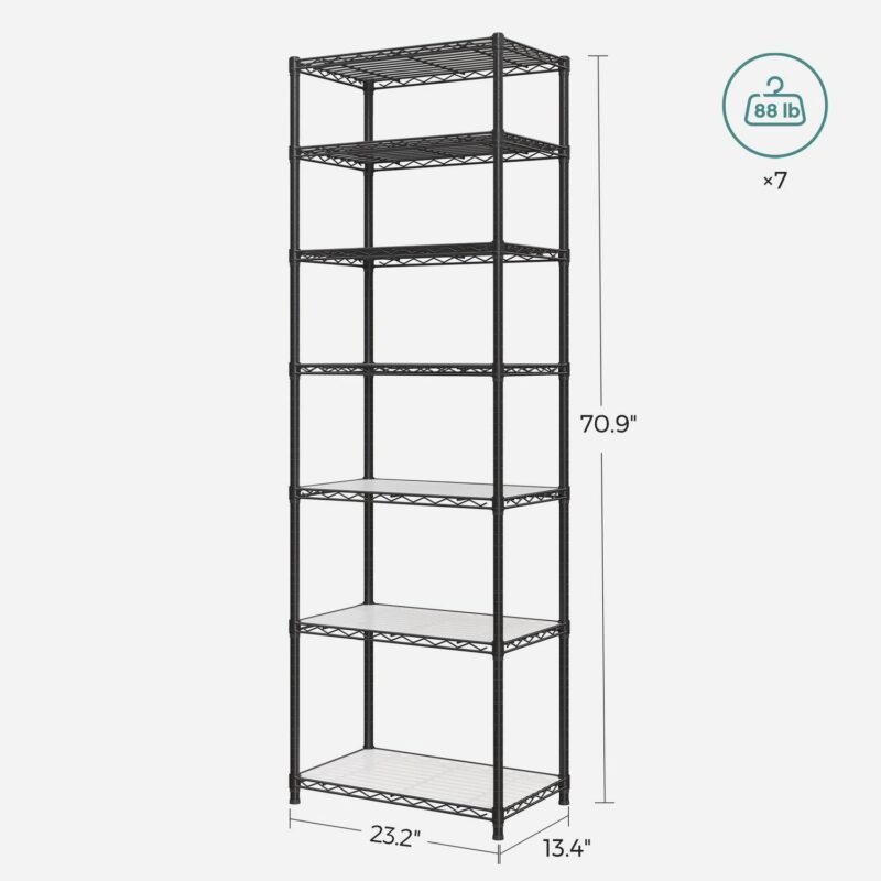 SONGMICS 7-Tier Metal Storage Shelves Organizer Wire Shelving Unit Garage Shelving Storage Rack Adjustable Shelves Black - Image 3