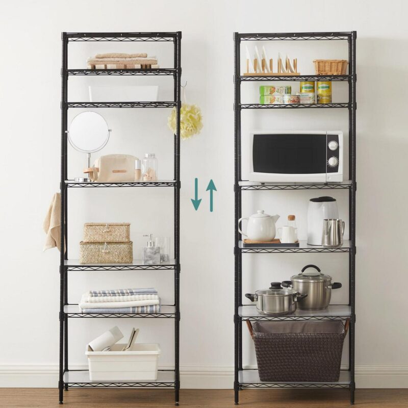 SONGMICS 7-Tier Metal Storage Shelves Organizer Wire Shelving Unit Garage Shelving Storage Rack Adjustable Shelves Black - Image 4