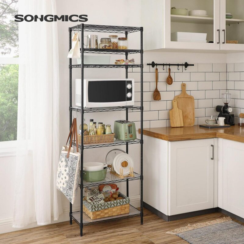 SONGMICS 7-Tier Metal Storage Shelves Organizer Wire Shelving Unit Garage Shelving Storage Rack Adjustable Shelves Black - Image 2