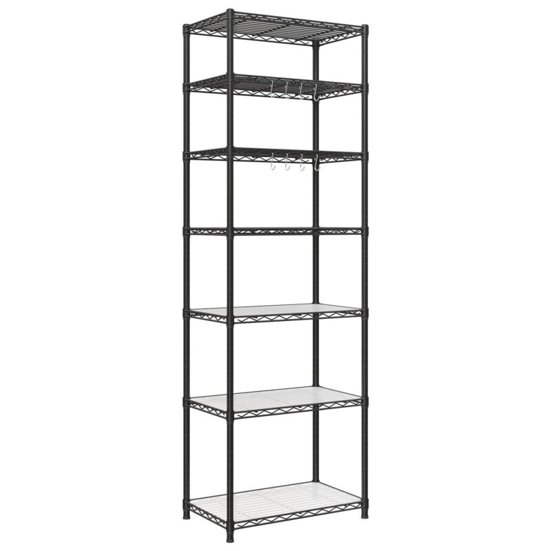 SONGMICS 7-Tier Metal Storage Shelves Organizer Wire Shelving Unit Garage Shelving Storage Rack Adjustable Shelves Black